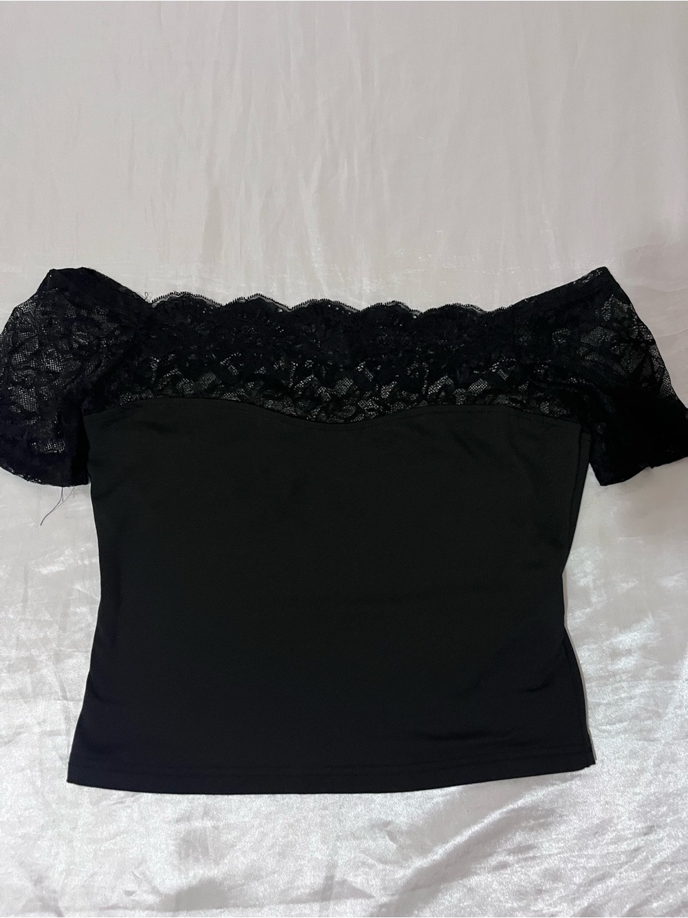 Black Lace Off-Shoulder Women's Top - Picture 2 of 3